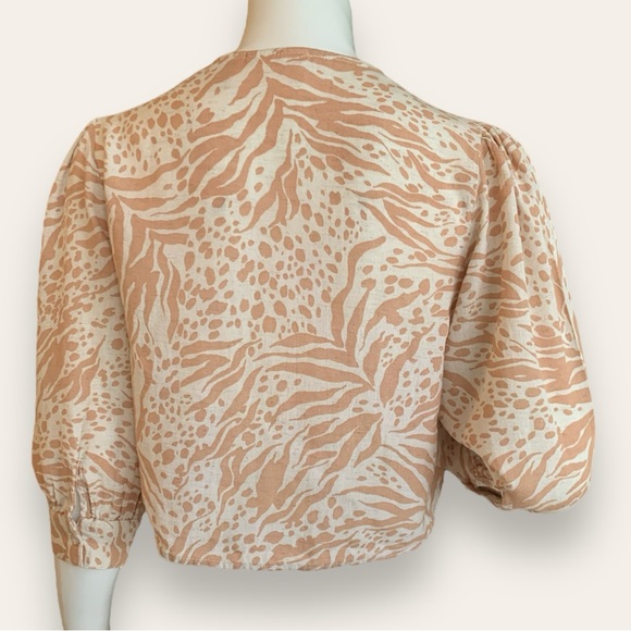 MIDNIGHT SKY CARMEL ZEBRA PRINT TIED LINEN BLEND BLOUSE women’S SIZE MEDIUM - Picture 2 of 9